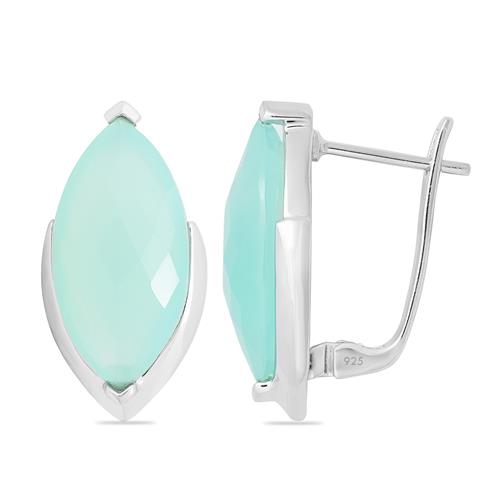 BUY REAL GREEN CHALCEDONY GEMSTONE BIG STONE EARRINGS IN STERLING SILVER